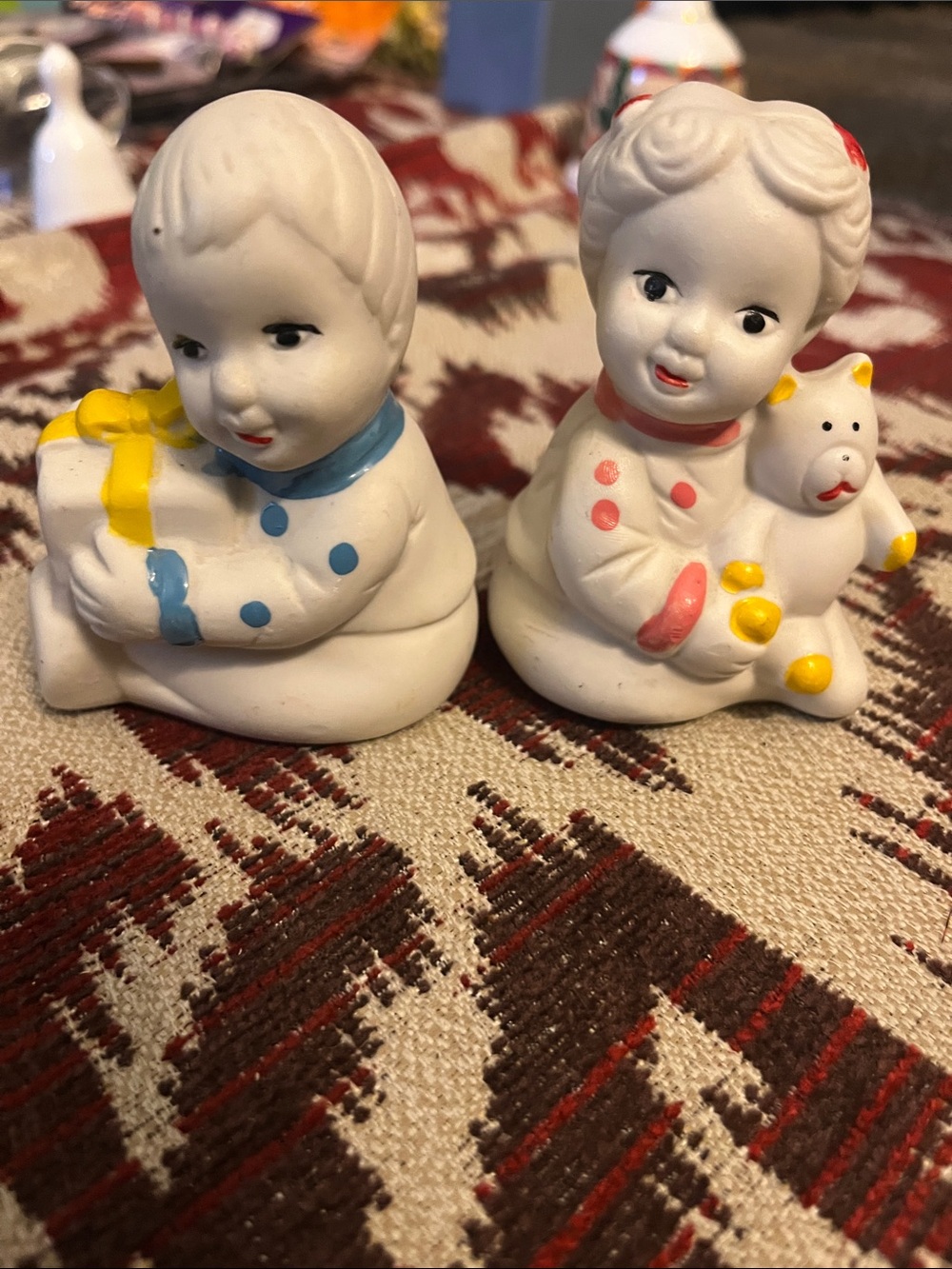Vintage Sophia Ann NY Bisque Porcelian Boy & Girl figurine set Nursery decor 804
